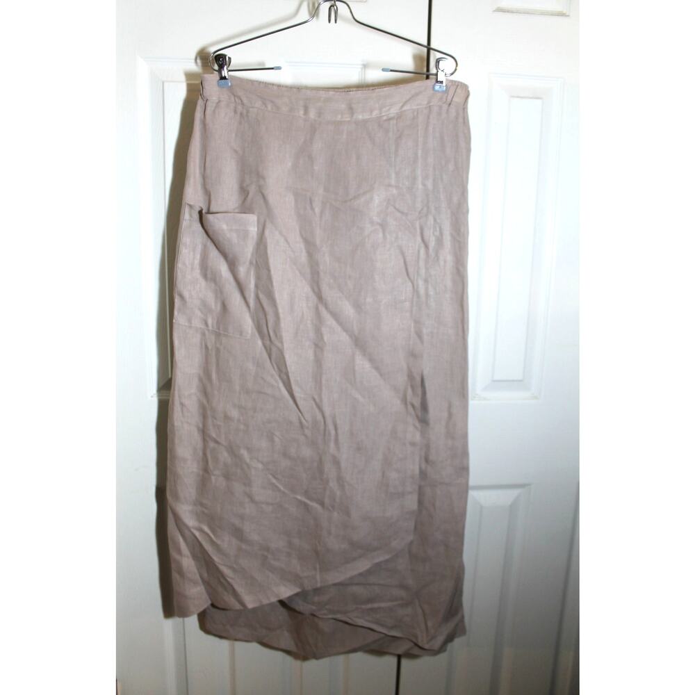 La Fixsun 100% Linen Beige Wrap Style Maxi Skirt sz L